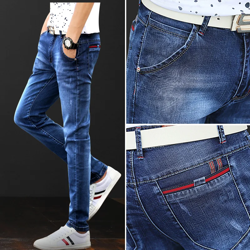 ICCLEK 2021 Fall Pants Fashion Men's Jeans Stretch Slim Pants Jeans Men   Men Jeans Pants Slim Fit  Black Pants  Denim Jeans