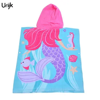 

1PC Hottest Children Beach Towel Hooded Cotton Quick Dry Bath Towels Absorbent Cartoon Mermaid Printed Beach Towels Home