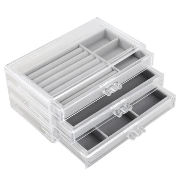 

3 Layers Acrylic Jewelry Box Velvet Jewelry Display Casket Earrings Ring Boxes Cosmetic Storage Case Jewelry Organizer Gift Box