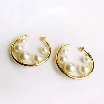 

925 Sterling silver Natural Freshwater Pearl Earrings Charm geometric circle jewelry Elegant multi-layer Pearl Drop Earrings