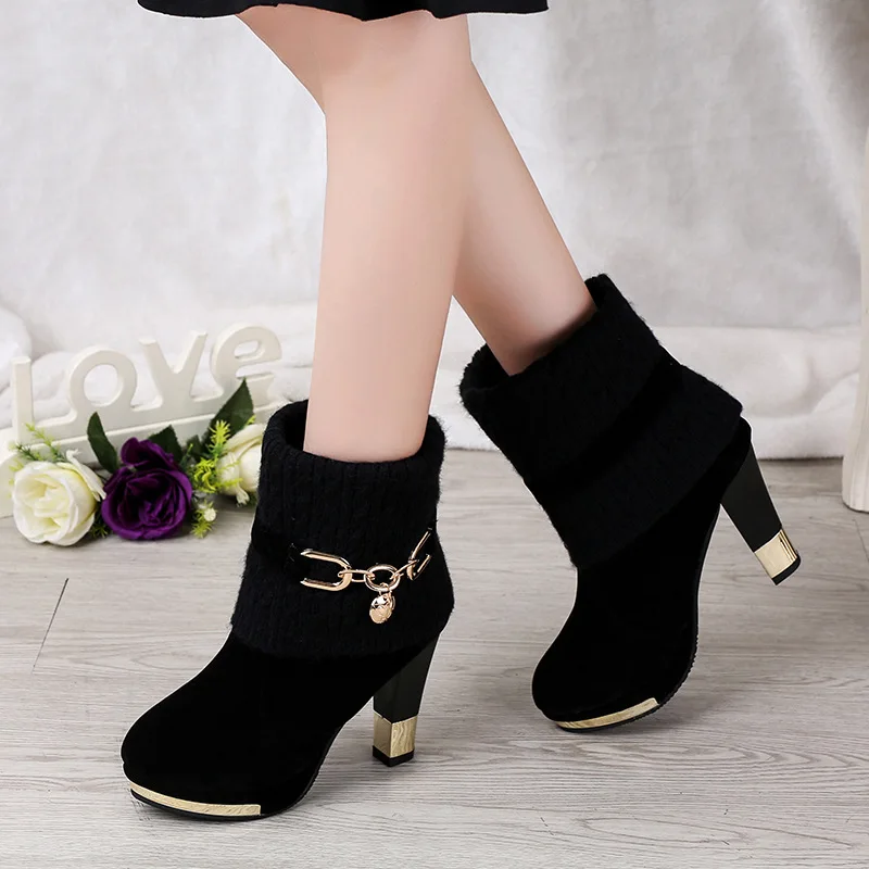 

winter new thick with shoes women's boots high-heeled female boots frosted wool in the Martin boots women Women's shoes tyh78