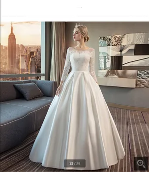 

2020 new arrival white lace a line wedding dress gorgeous long sleeve sheer back sexy corset bridal gowns cheap wedding dresses