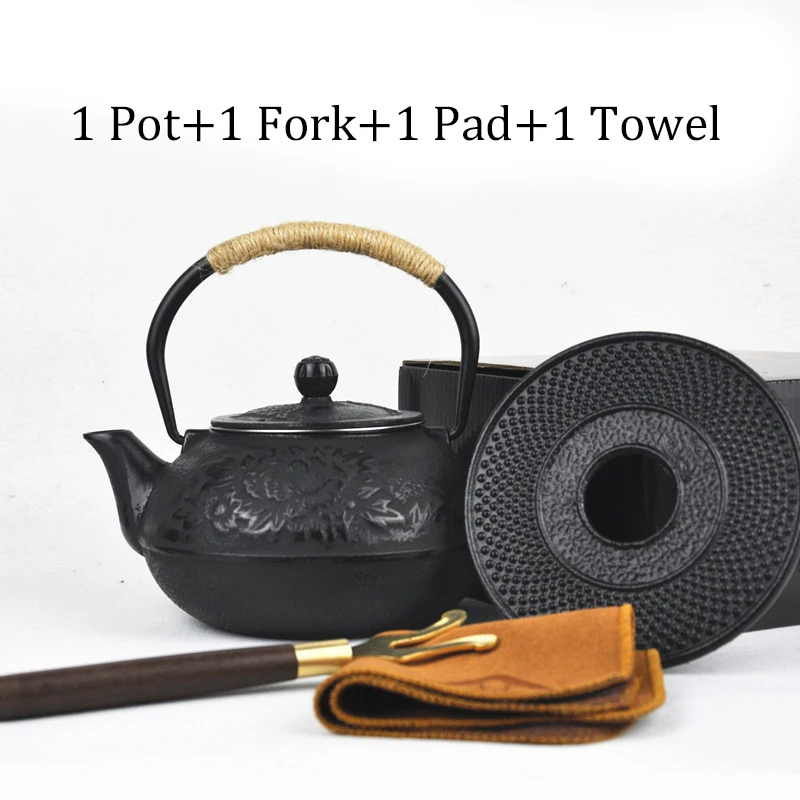 Uncoated Cast Iron Kettle, South Japan Japanese Peony Large Iron Kettle