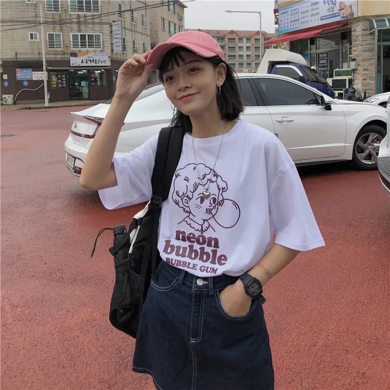 Goth Streetwear Short Sleeve Top Tee Female y2k mujer gothic kpop accessory футболка Harajuku bunny Print Crop Women T-shirts