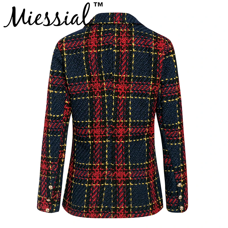 Miessial, твидовый клетчатый пиджак на пуговицах, Модный женский офисный Блейзер, женский элегантный красный пиджак с длинным рукавом, осенне-зимний теплый Женский блейзер