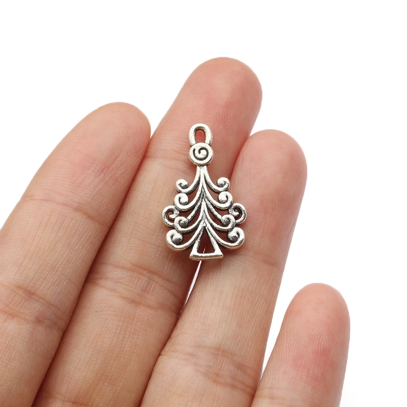 20 Uds. De dijes para pulsera, Color plata, árbol de Navidad, collar, colgante para DIY, joyería, accesorios, 14x23mm|Amuletos| - AliExpress