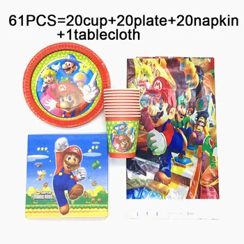

61pcs Baby Shower Super Mario Birthday Party Decoration Napkins Tableware Set Plates Cups Events Dishes Tablecloth Tableware