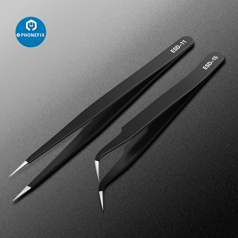 2pcs Stainless Steel Anti-static Tweezers Pinzas Pincet Precision Curved Straight Tips ESD Tweezer Electronics Repair Tools Kit |