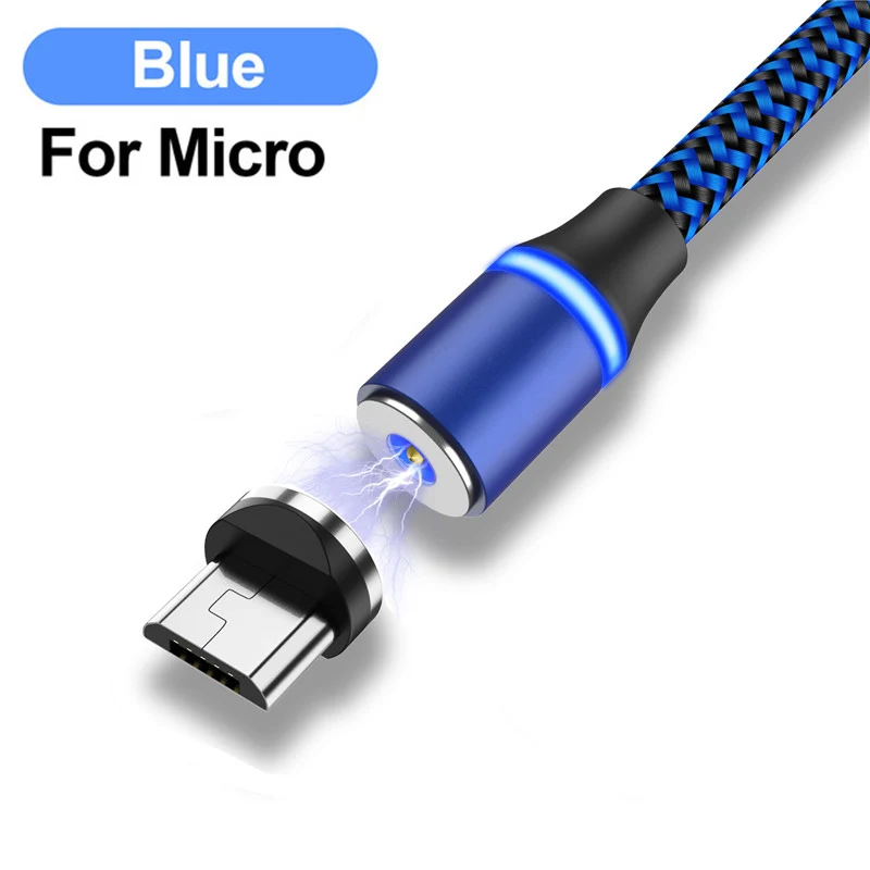 Магнитный USB кабель для быстрой зарядки светодиодный Micro usb type C кабель для iphone 11 XR Max Xiaomi Note 10 9t samsung S10 магнитное зарядное устройство - Цвет: blue for micro
