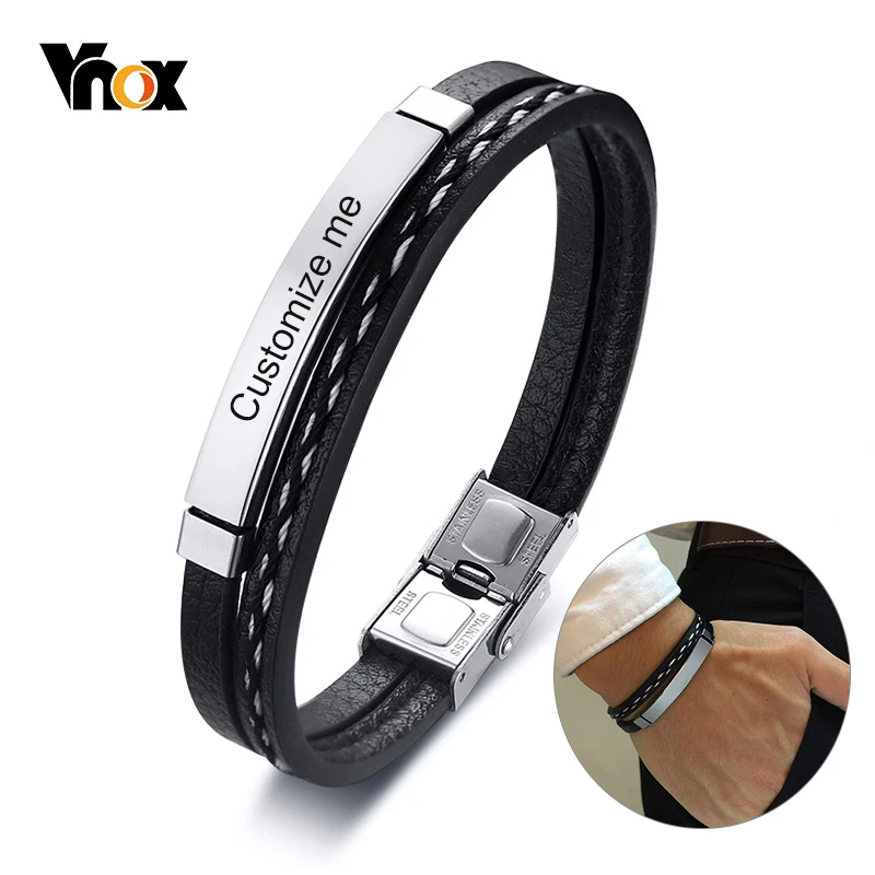 Многослойные кожаные браслеты Vnox для мужчин и женщин индивидуальный
