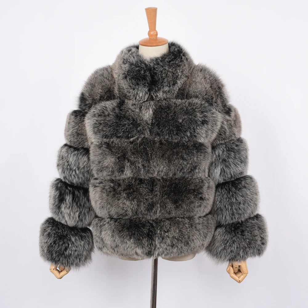 Black Frosted Для женщин 5 рядов шуба из натурального Лисьего меха с меховым воротником зимняя теплая дутая куртка Меховая куртка Модные Стиль S7194 - Цвет: Black Frosted