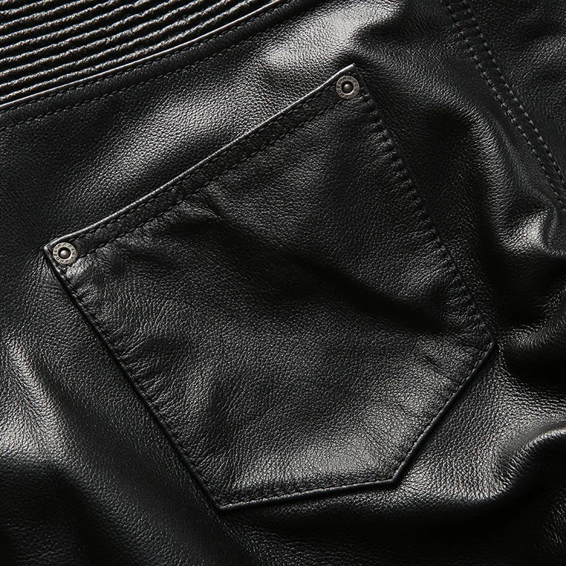 Brand Genuine Leather Long Pants Men's Profession Motorcycle Biker Trousers Slim Fit Cowskin Real Leather Protective Gear Pants