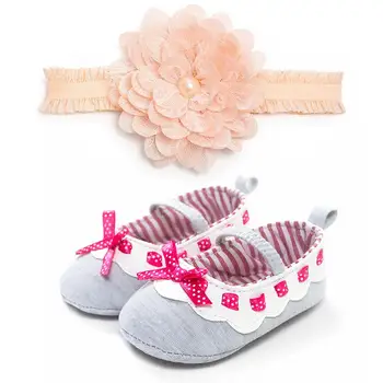 

With Headband Baby Girl Shoes Pink Infant Shoes Slip-on First Walkers Crib Shoes Toddler Loafers Baby Baptism Christening Shoes