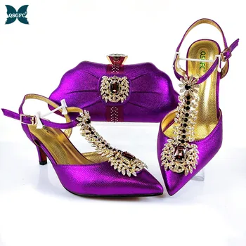 

2020 New Arrival Fashion Noble and Elegangt Ladies Shoes and Bag Set Decorated With Golden Ears of Wheat Shape in Purple Color
