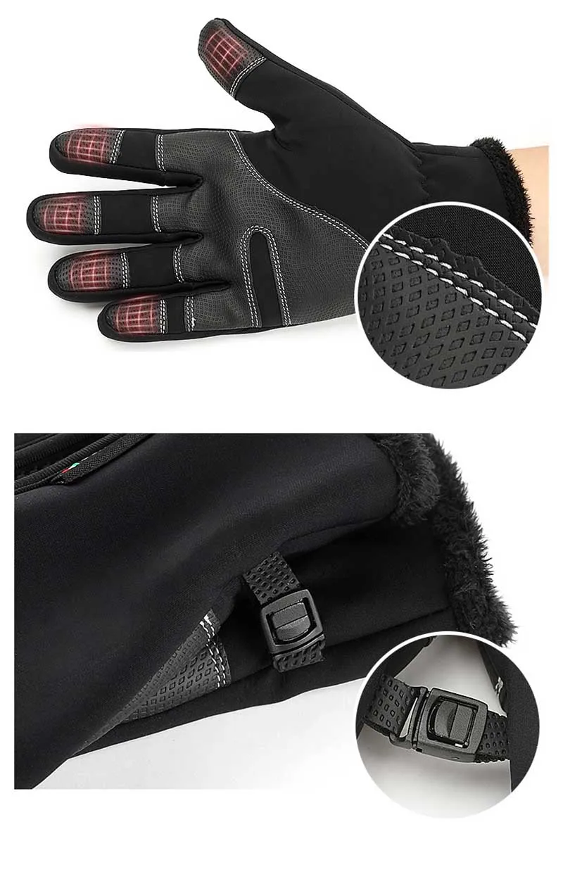 Outdoor waterproof gloves winter zipper touch screen men and women windproof warm riding sports plus velvet