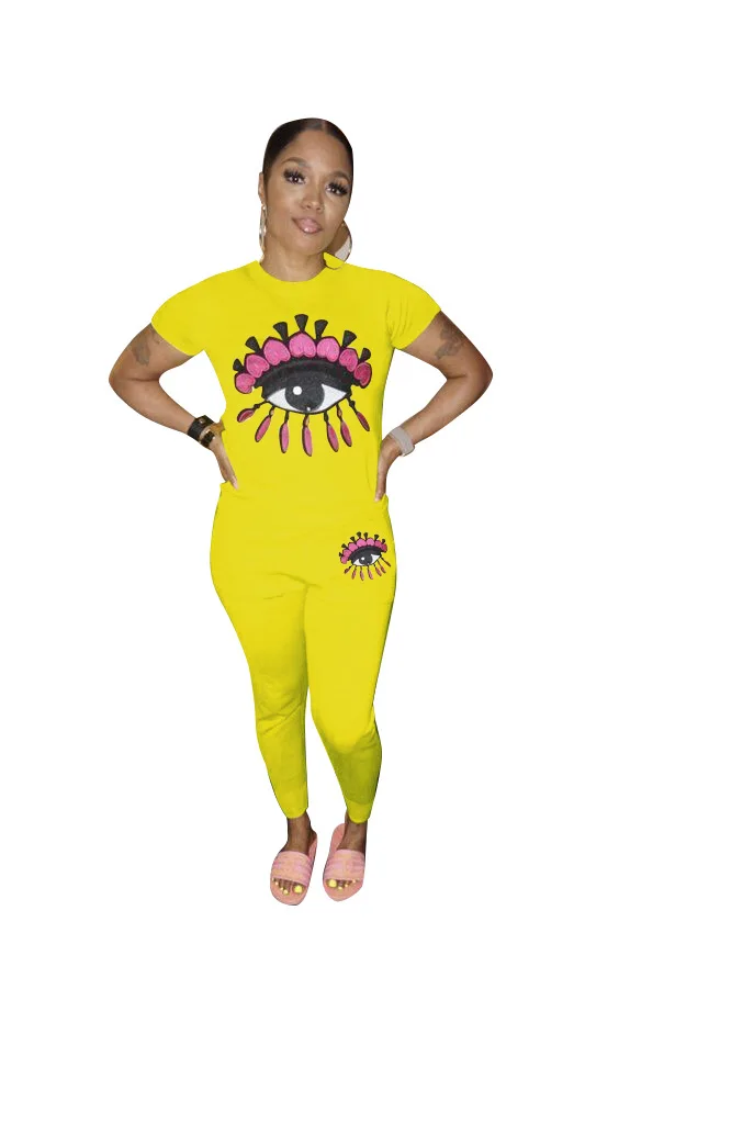 Летние женский комплект 2 шт. повседневные 2019 топы с круглым вырезом и принтом