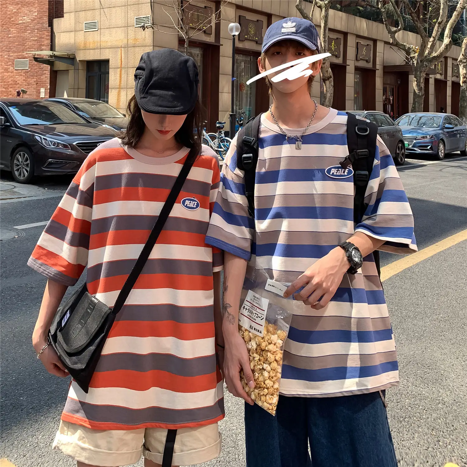 

Designer Original Loose Fit Couple Clothes Summer Tops T-shirts for Mens Streetwear Japan Harajuku Contrast Color Striped Tees