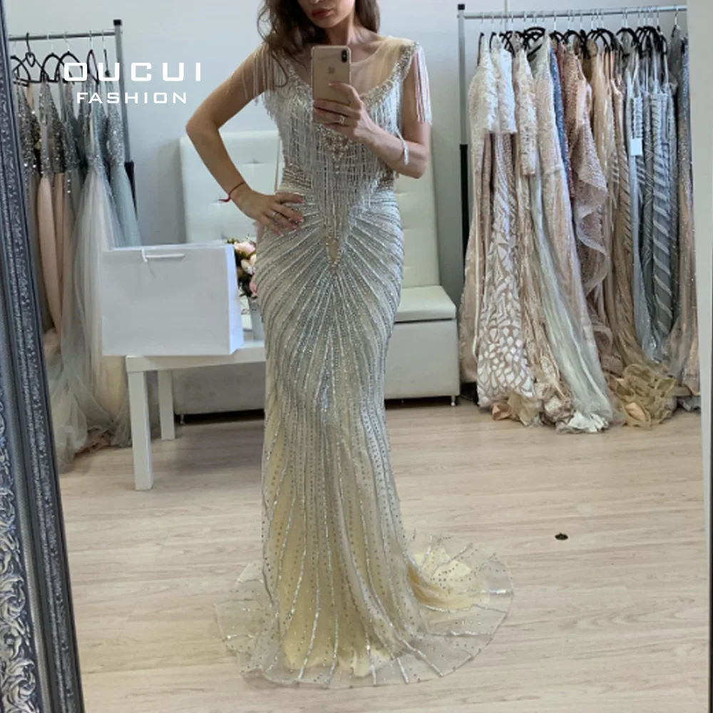 Роскошное длинное вечернее платье Русалочки размера плюс,, vestido de festa, стразы, бисероплетение, вечерние платья OL103632