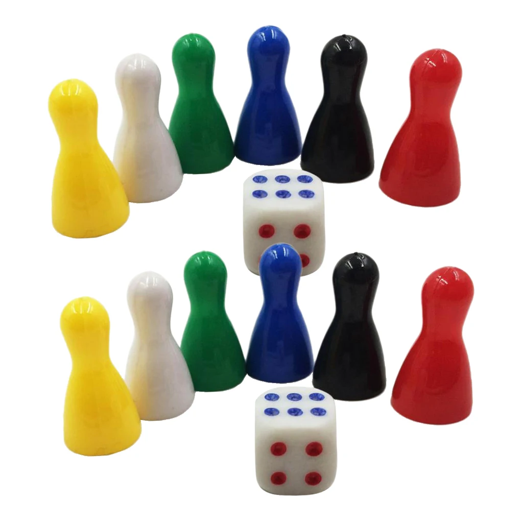 12Pc Colorful Pieces Pawn Chess Plastic Pieces Dice Set For Board Card Games