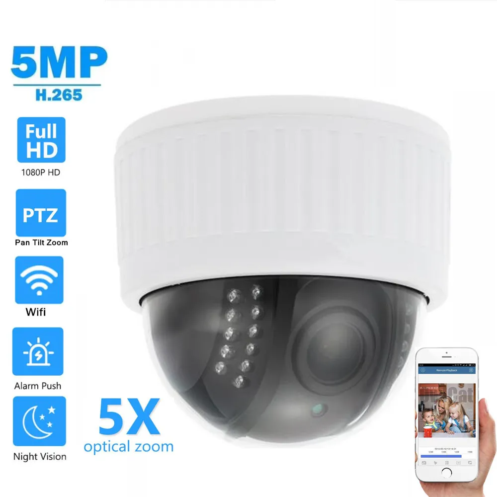 Onvif HD H.264/265 5MP 2MP CCTV безопасности IP PTZ камера Wifi Аудио запись 5X зум сетевая телефон