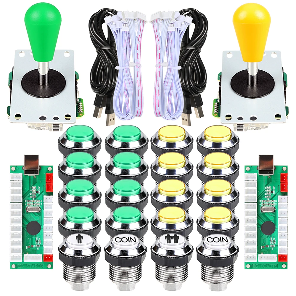 2 Player Ellipse Arcade Kit Oval Bat Joystick Handles LED Chrome Arcade Buttons for Arcade Standard Controller DIY Games MAME 