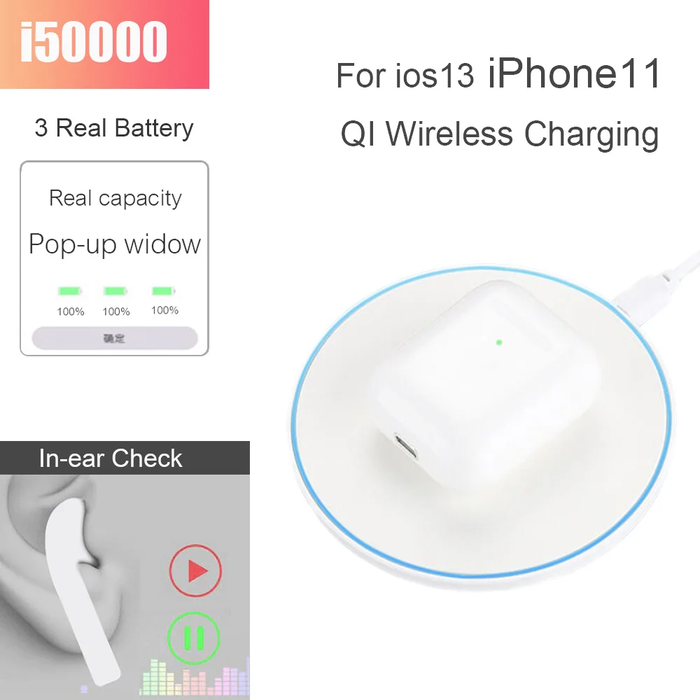 1536U i50000 TWS наушники-вкладыши проверить Беспроводной Bluetooth наушники плотно прилегающие к уху, супер бас для iPhone11 PK i30 i60 i500 i1000 i2000 i9000 i30000 TWS