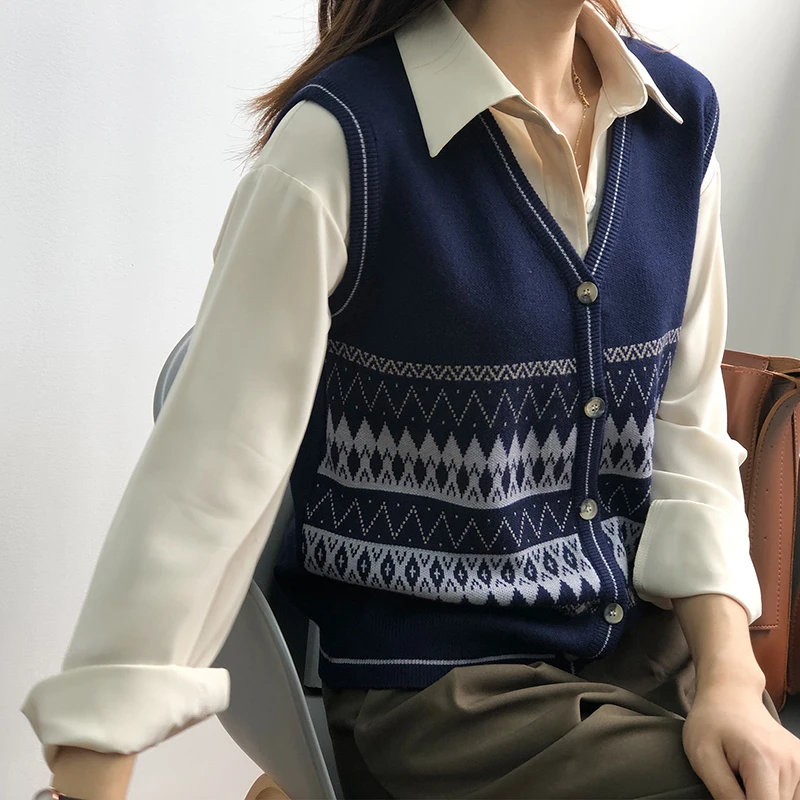GOPLUS Sweater Vest Korean Style Knitted V-neck Sleeveless Sweaters Pull Sans Manche Gilet Femme Pull Femme Nouveaute 2020