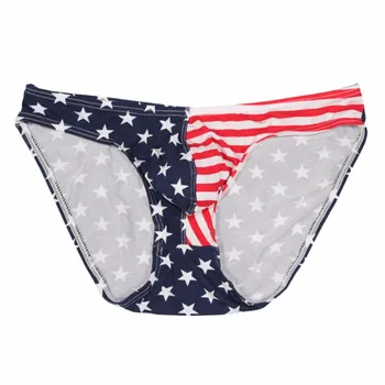 

1pc Men Sexy Briefs Large Size Stars Stripes Flag Breathable Soft Pockets Panties Classic Cut Sexy Briefs