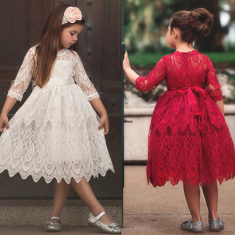 Платья для девочек рождественское Красное Кружевное Платье-пачка праздвечерние