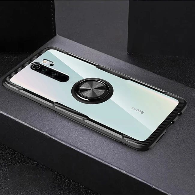 Черный Чехол для Xiaomi Redmi Note 8 Pro, прозрачный противоударный чехол с кольцом для пальца, задняя крышка для телефона, чехол для Redmi Note 8 - Цвет: Черный