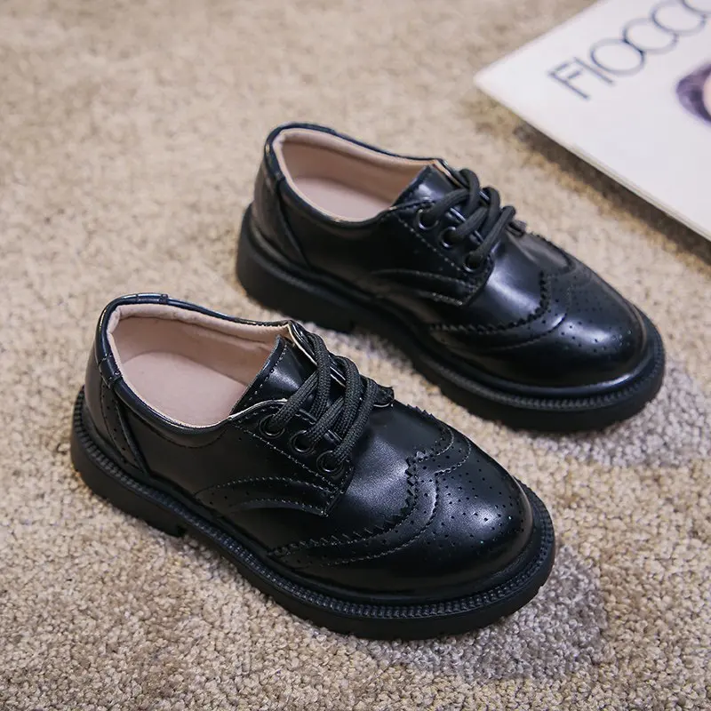 Children Leather Shoes for Boys Girls British Style Oxfords Vintage Lace up 26 36