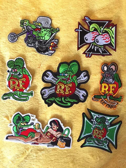 7pcs/lot one piece RF rat fink ratfink mouse jacket patches for clothing rock patch husky set