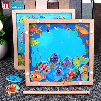 

Building Blocks Magnetic Double-Sided Oceans Fishing Jigsaw Puzzle Children Educational Force Class Toy Game