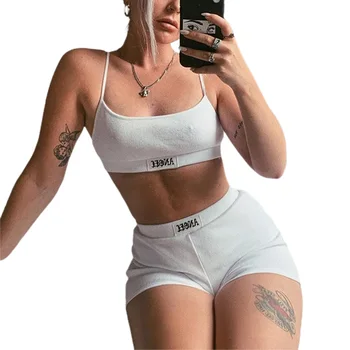 

Women's Sexy Rib Knit Bodycon Tank Crop Top Shorts Sets Fashion Club 2 Piece Outfits