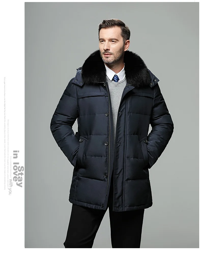 Зимний стиль, мужской пуховик средней длины, Деловой, для пожилых людей, теплый пуховик для папы, Толстая куртка