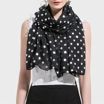 

Women Thin Scarf Metallic Bronzing Silver Foil Polka Dot Print Shawl Head Wraps
