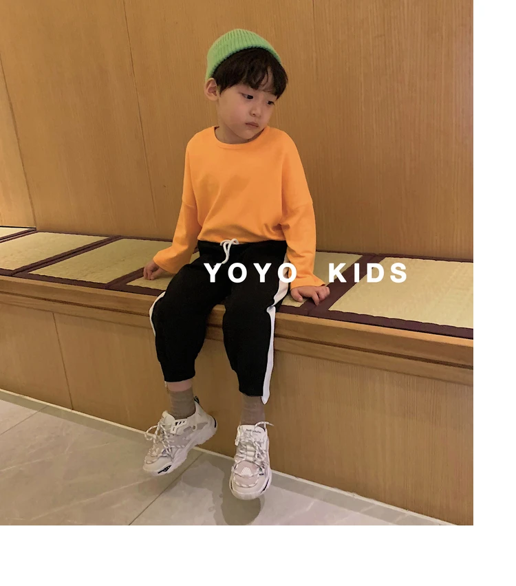 Children Autumn New Boys Pants Baby Girls Side Strip Sports Casual Cotton Pants Kids Drawstring Cotton Loose Trousers