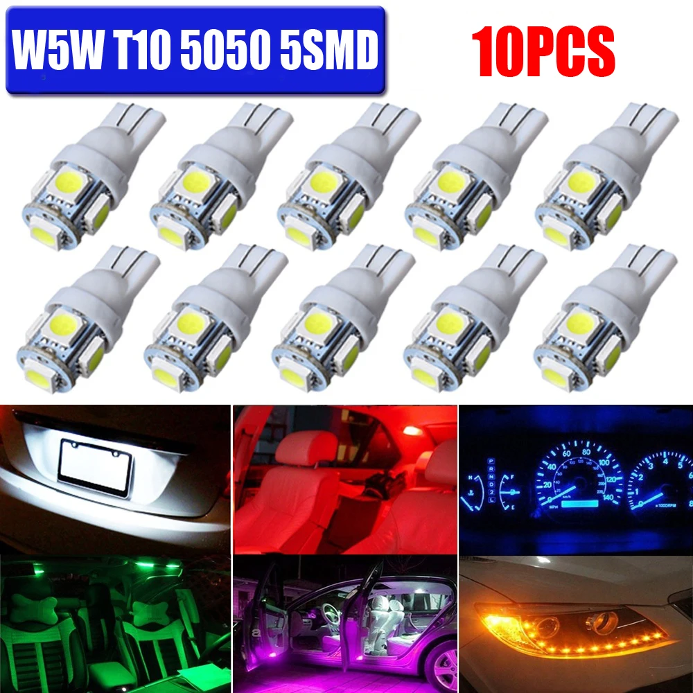 10 шт. T10 Светодиодные Автомобильные фонари W5w 5050 5SMD супер белые светодиодные