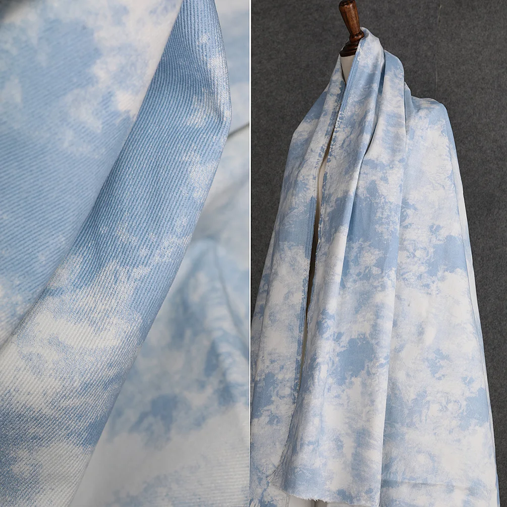 Lychee Life 45x160cm Sky Blue Color Ink Tie Dyed Denim Fabric Diy Tie Dyed Denim Fabric