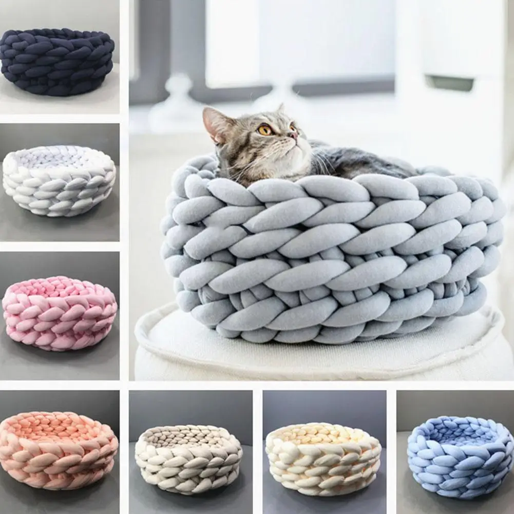 

DishyKooker Pet Cave Manual Knitted Meachine Washable Solid Color Sleeping Nest for Small Dog Cat