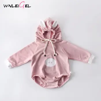 

WLG baby girls boys rompers toddler spring autumn pink cartoon printed romper new born casual clothes 6-24 months