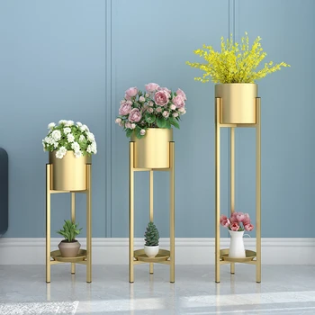 

Creative Modern Flower Stand Living Room Wrought Iron Metal Floor Gold Luxury Decoration Indoor Bar Flower Pot Shelf