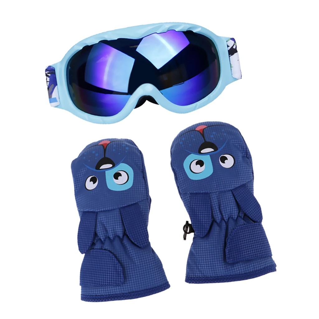 Snow Glasses Ski Goggles Anti UV Dustproof UV Protection with Winter Gloves Kids Ski Goggles Kids Ski Mittens