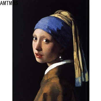 

AMTMBS Canvas Painting Girl with Pearl Earrings By Numbers Hand Painted Oil Painting Decoration Abstract Decorative Painting