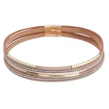 Новое поступление многослойный искусственная кожа Стразы браслет женский магнитный браслет