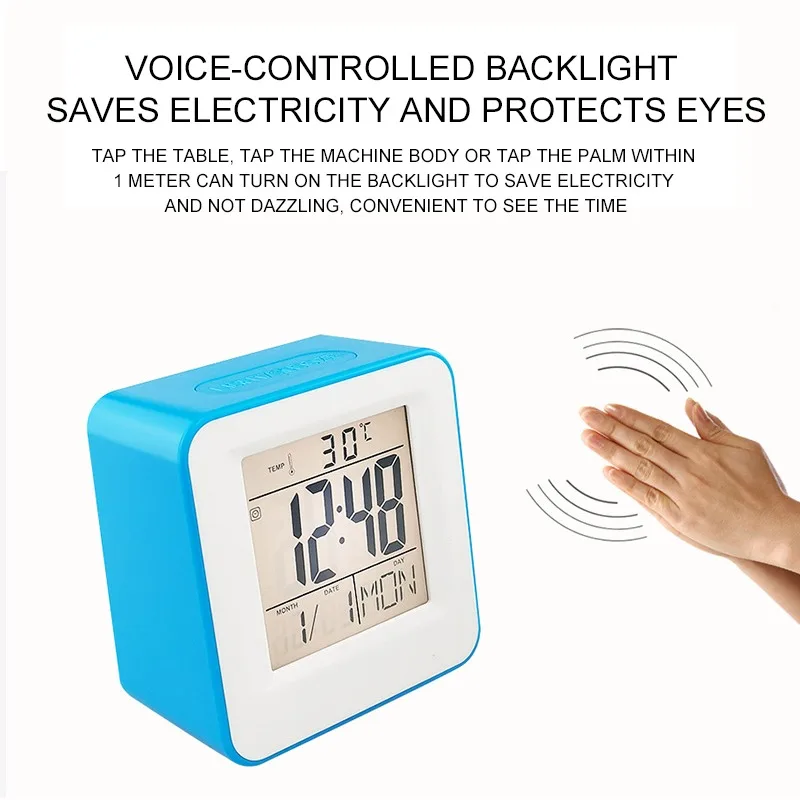 Réveil Digital Réveil Matin, Horloge Numérique Réveil à Pile Silencieux  pour Enfants Adultes Grand écran LED Température Calendrier(Blanc) 