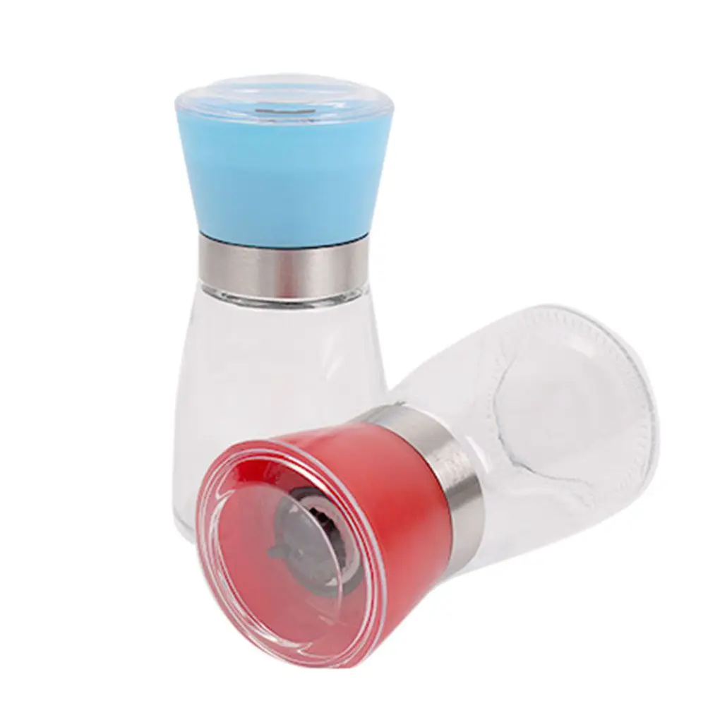 2PCS Random Color Kitchen Glass Grinding Bottles Salt Pepper Mill Grinder Glass Pepper Grinders Shaker Spice Container