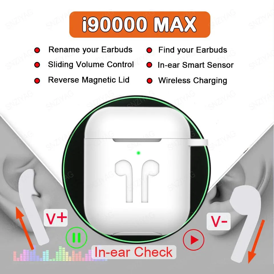

i90000 Max TWS Change Name Location Bluetooth Earphone in-Ear Sensor Wireless Charging PK i100000 i1000 i200 i9000 i5000 TWS