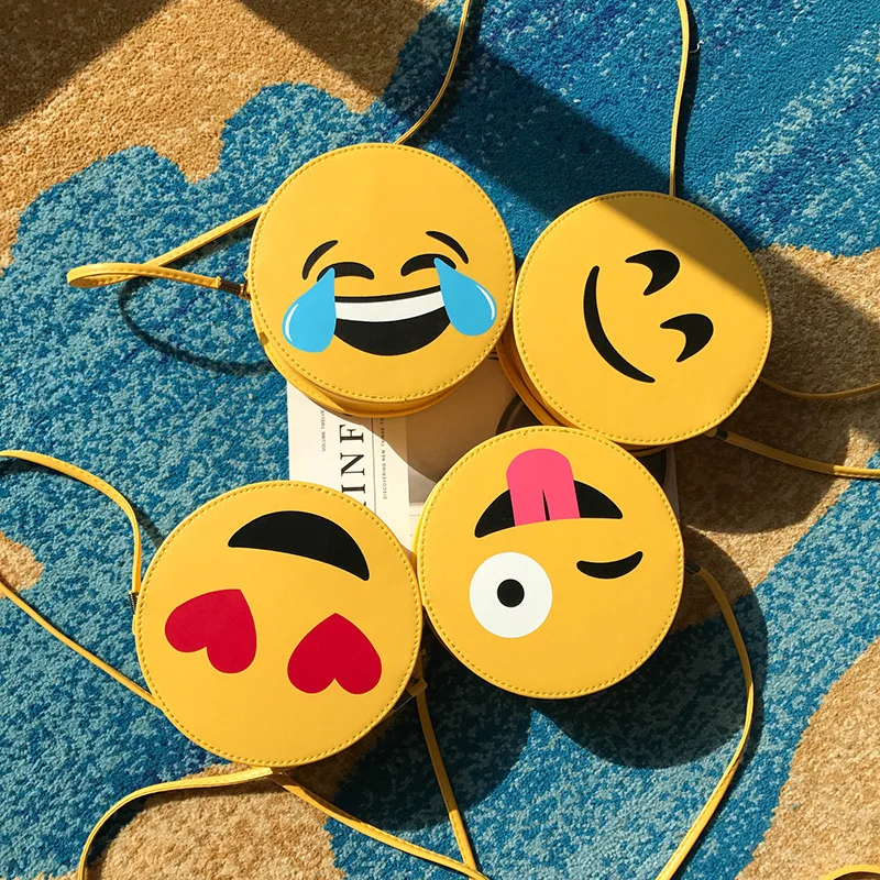 New fashion smiley face small round bag casual cartoon PU shoulder Messenger bag cute girl mini bag diagonal package
