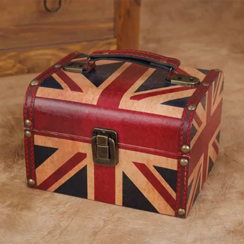 

European Retro Rose Lady Wooden Leather Storage Box Antique Cosmetic Boxes National Flag Small Portable Box Home Decoration